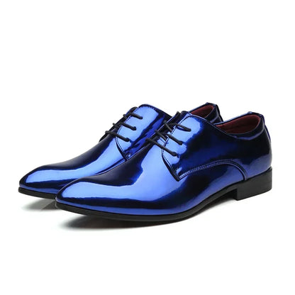 Fashion Patent Leather Men’s Wedding Oxfords - Designer Pointed Toe Dress Shoes Gold Blue Red White Sizes 37-48
