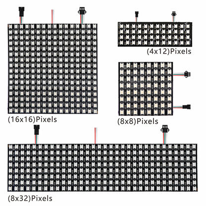 WS2812B RGB LED Pixel Display – 4x12, 8x8, 16x16, 8x32 Individually Addressable, Flexible Programmable 5V Screen