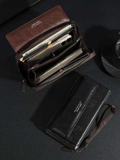Men's PU Leather Zipper Handbag - Large Capacity Long Wallet Clutch with Phone Bag, Multi-Card Holder and Coin Purse