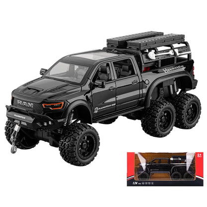 1:24 Dodge Mammoth RAM 1000 TRX 6x6 Diecast Model Car – Metal Alloy Toy with Lights for Kids & Collectors Gift