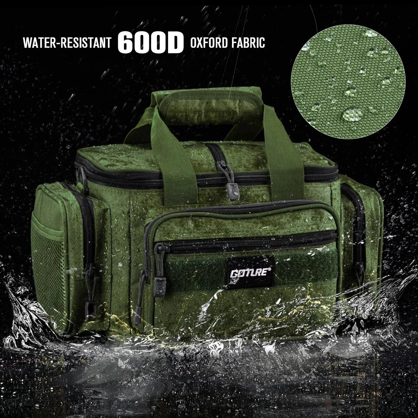 Goture Fishing Tackle Bag - High Capacity Shoulder Bag, 600D Oxford Cloth, 38x23x19cm, for Outdoor Cycling, Camping and Picnic