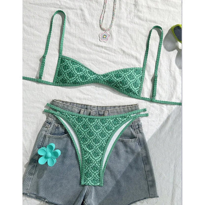 Floral Print High Leg Bikini Set - Women's Two Piece Swimsuit High Cut Beach Swimwear
