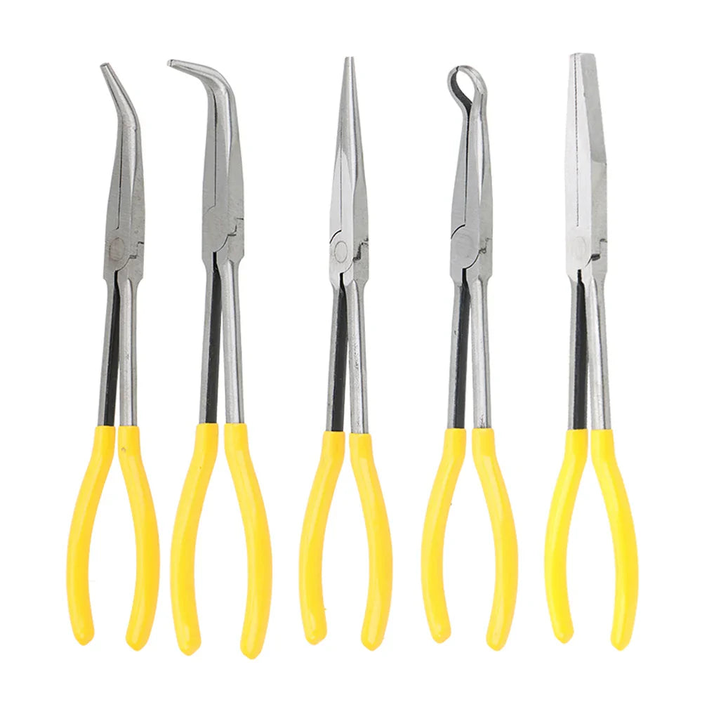 DIY Extra Long Nose Pliers – Straight & Bent Tip Mechanic Hand Tool for Car Maintenance, Spanner & Clip Removal Kit