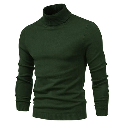 Men's Winter Turtleneck Sweater - Solid Color Warm Slim Fit High Neck Long Sleeve Casual Pullover Top
