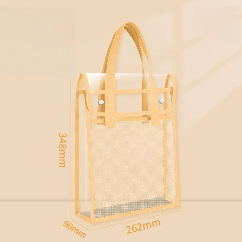 Transparent PVC Double Layer Tote Bag - Wide Storage Book Bag for Students & Supplies