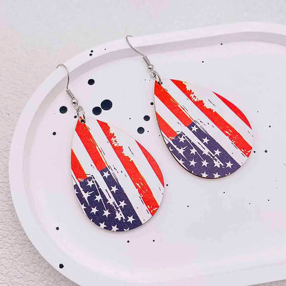 American Flag Drop Dangle Earrings - Patriotic 4th of July Teardrop Tassel Rhinestone Jewelry for Women