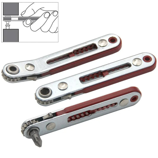 Multifunctional Bidirectional Ratchet Screwdriver — Forward & Reverse Elbow Wrench with Flat and Cross Heads