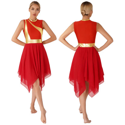 Women’s Liturgical Praise Dance Dress - Irregular Hem Modern Ballet Costume for Choir & Worship Performances