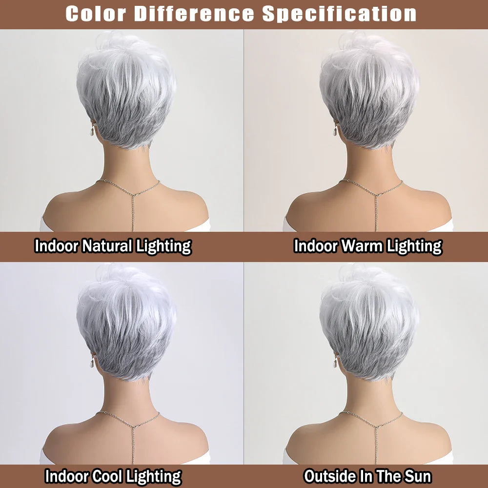 Short Natural Straight White Wig for Women – Heat-Resistant Daily & Party Wig