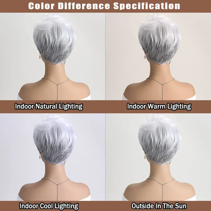 Short Natural Straight White Wig for Women – Heat-Resistant Daily & Party Wig