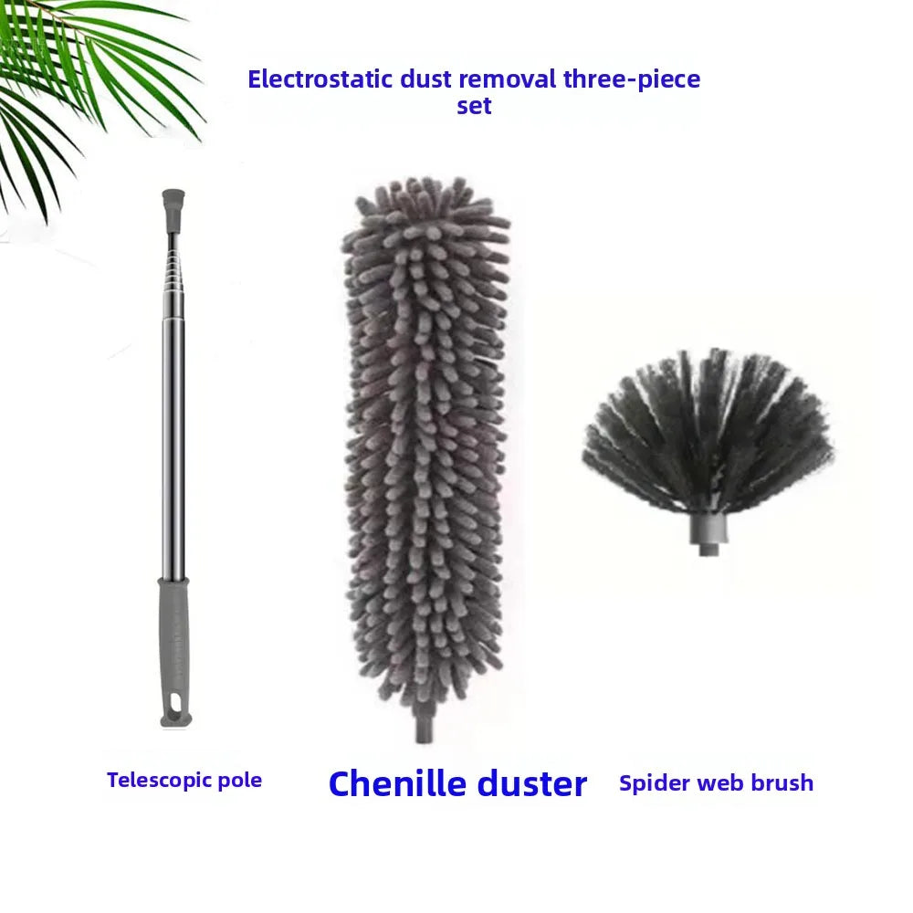 Electrostatic Chenille Duster - Retractable Long Pole Cleaning Tool for Windows & Home Dust Removal