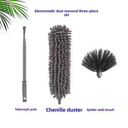 Electrostatic Chenille Duster - Retractable Long Pole Cleaning Tool for Windows & Home Dust Removal
