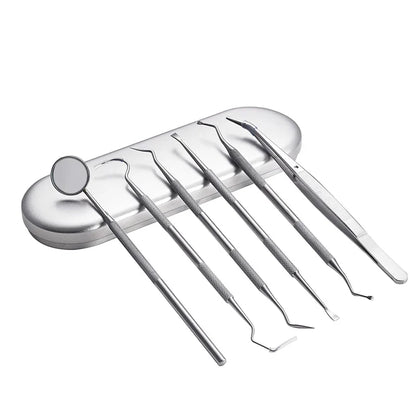 Stainless Steel Dental Tools Kit – Dentist Mirror, Double Probe & Sickle Hoe Tooth Cleaner for Oral Care