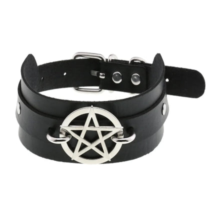 Harajuku Gothic Spike Rivet Star Choker Necklace – Black Bowknot PU Lace Leather Y2K Hip Hop Rock Jewelry for Girls