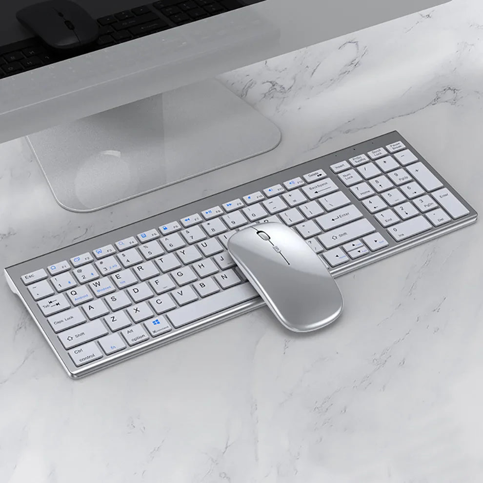 Jomaa Slim Bluetooth Keyboard & Mouse Set — Rechargeable 2.4G USB Wireless Combo for Laptop & Computer