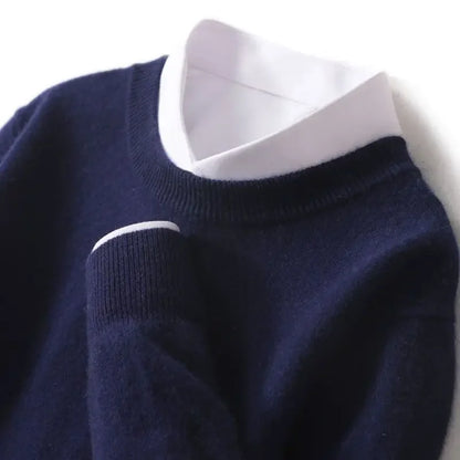 Men's Autumn Winter Cashmere Sweater - Soft Warm O-Neck Loose Knit Pullover Korean Style Top