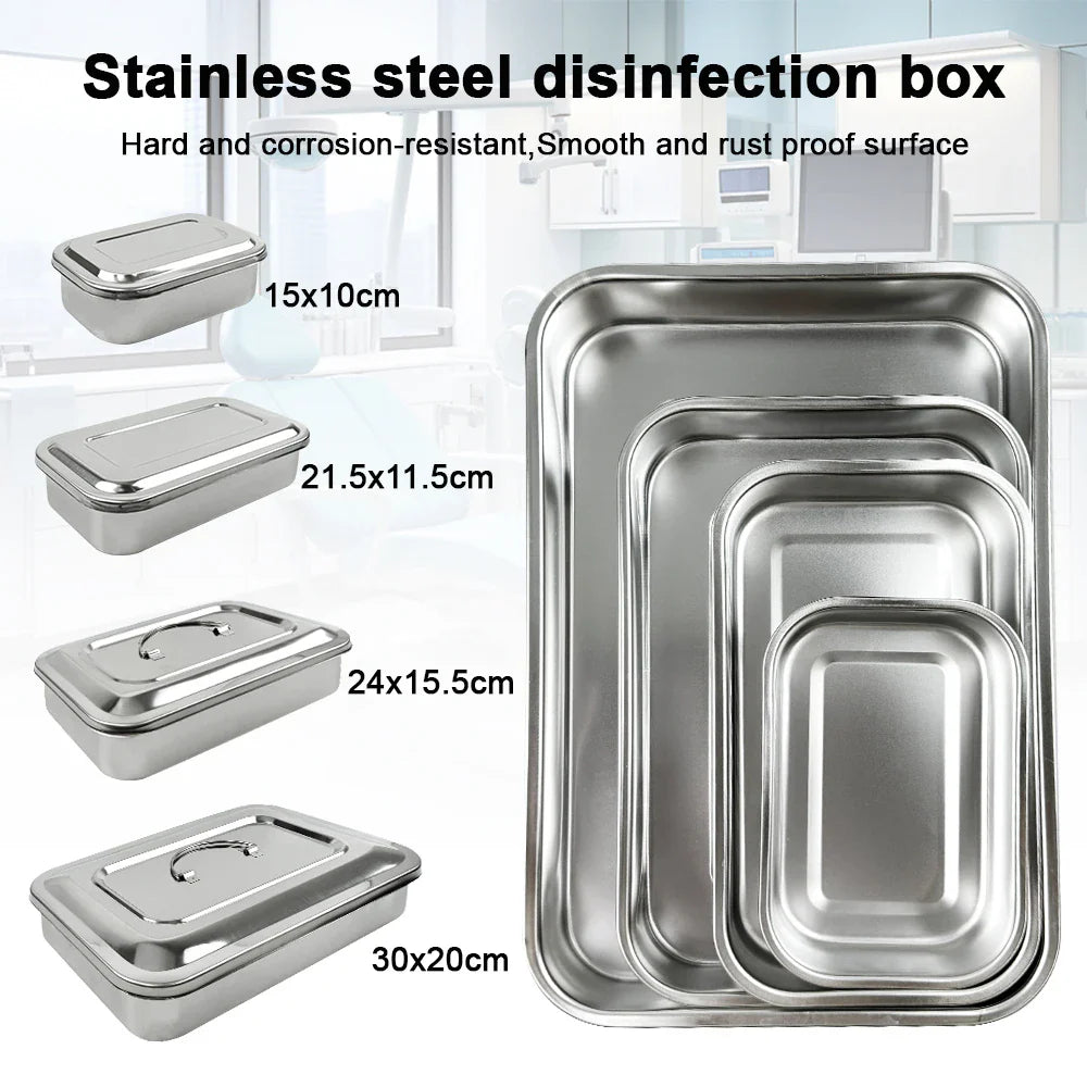 Stainless Steel Dental Instruments Tray with Lid – Surgical Sterilization & Disinfection Container