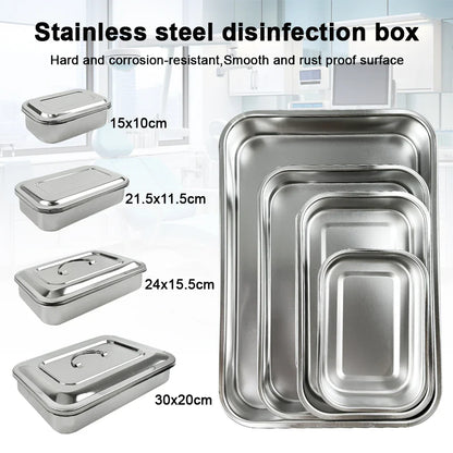 Stainless Steel Dental Instruments Tray with Lid – Surgical Sterilization & Disinfection Container
