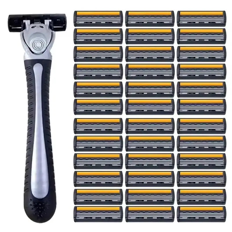 Men’s Reusable Safety Razor with Triple Blades – Anti-Slip Handle, Skin Guard, Travel Shaving Kit Variety Pack