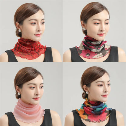 Spring Summer Chiffon Neck Scarf – Lightweight Multi-Function Anti-UV Sunscreen Face & Head Cover for Women