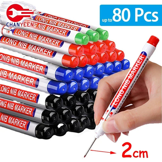2cm Waterproof Deep Hole Marker Pen - Long Head Carpenter Markers for Metal Woodworking Tools 4-80pcs