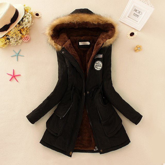 2024 Women's Winter Cotton Jacket – Slim Fit Hooded Parka, Embroidered Padded Warm Casual Overcoat