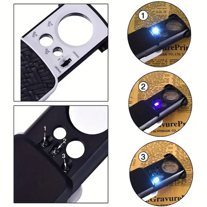 30X-90X LED UV Jewelry Loupe - Portable Triplex Magnifier for Gemology Micro Engraving and Precision Inspection