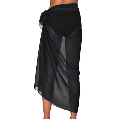 Women's Summer Sheer Sarong Cover-Up - Solid Chiffon Bikini Wrap Beach Skirt