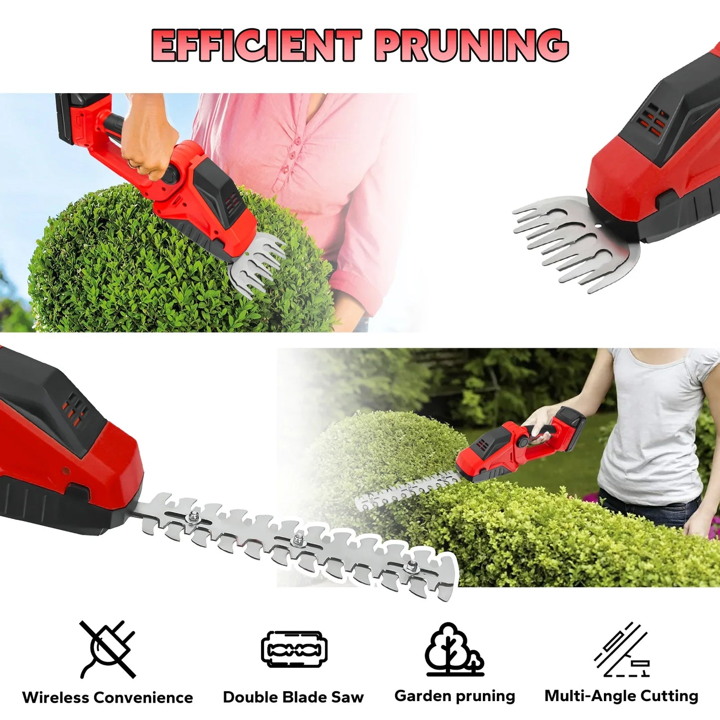 2-in-1 Cordless Hedge Trimmer & Grass Shears for Milwaukee 18V Battery – Handheld Electric Shrub Cutter Garden Tool (Tool Only, No Battery)