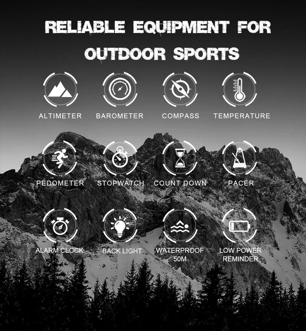 NORTH EDGE APACHE-46 Men’s Digital Outdoor Watch – Altimeter, Barometer, Compass, WR50M Sports Watch