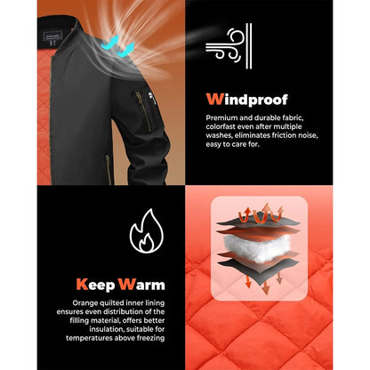 MAGCOMSEN Men’s Aviator Bomber Jacket - Warm Windproof Fall & Winter Casual Coat with Orange Lining