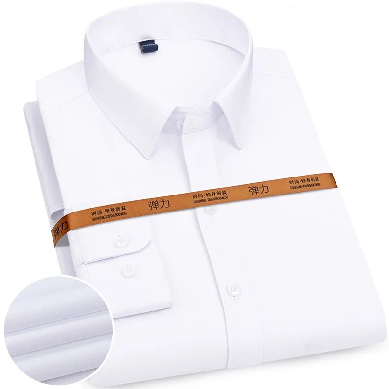 Men's Solid Color Long Sleeve Shirt - Slim Fit Formal Business Casual Dress Shirt