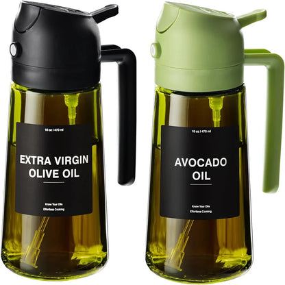 470ml Glass Oil Sprayer Bottle - 2-in-1 Olive Oil Dispenser and Cooking Spray Bottle with Stickers