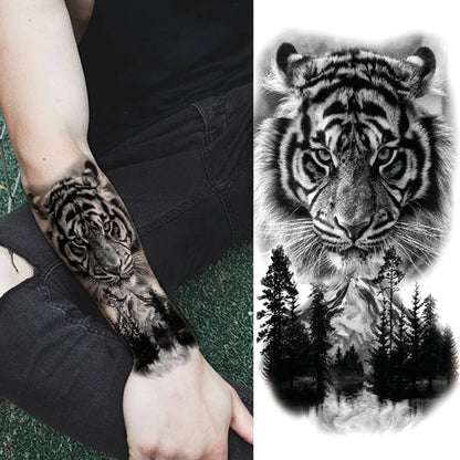 Waterproof Temporary Tattoo Sticker: Forest Lion, Tiger, Bear Flash Tattoos - Women's Leopard, Wolf, Crown Body Art, Men's Arm Fake Tatoo