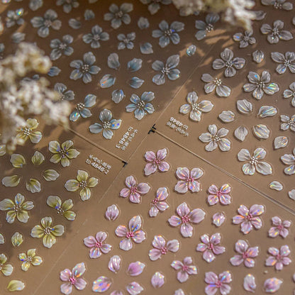 Floral Nail Art Stickers - White Rose Lily Daisy Peony Cherry Blossom & Magnolia Manicure Decals for DIY Nails