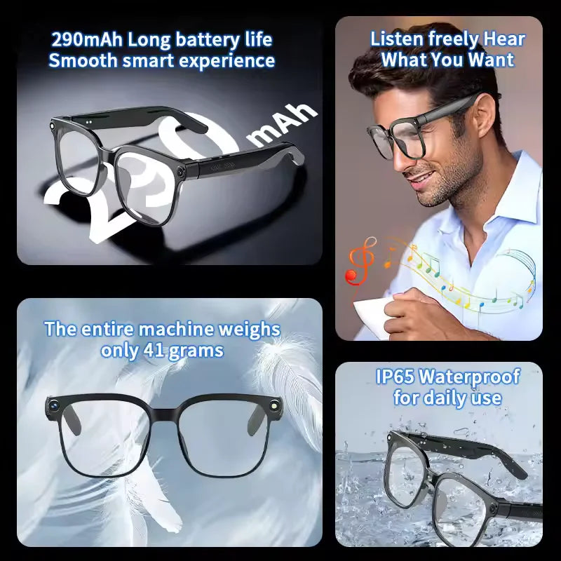 AI Smart Glasses - 800W HD Camera 1080P Video Recording 100+ Language Translation Bluetooth Music & Call Sunglasses
