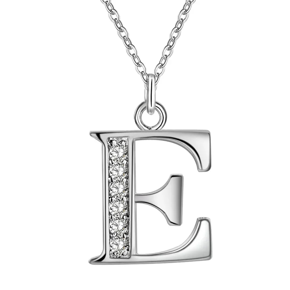 26 Letter 925 Sterling Silver Necklace - Zircon Initial Pendant Jewelry Gift for Women & Girls