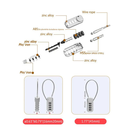 Portable 4-Digit Combination Lock – Zinc Alloy Anti-Theft Wire Rope Padlock for Luggage & Backpack Zippers