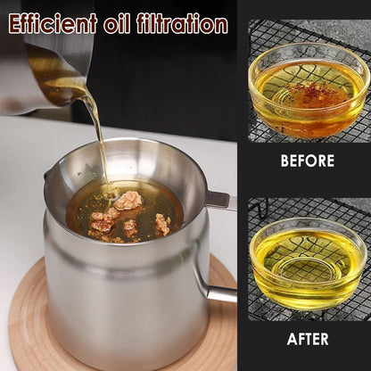 2L/1.5L Stainless Steel Oil Filter Fry Basket – Fine Mesh Strainer Pot for Oil Storage and Kitchen Grease