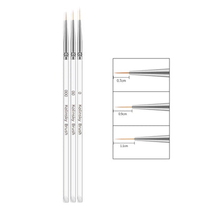 3PCS Acrylic French Nail Art Painting Pens - Slim Line Drawing Brushes for 3D Tips, UV Gel & Manicure Designs