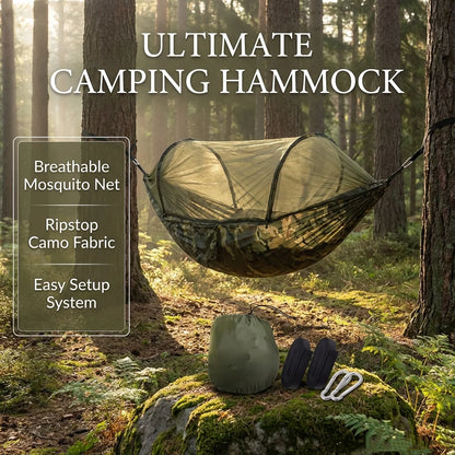 2-in-1 Camping Hammock with Mosquito Net - Ultralight Parachute Nylon Hanging Bed for Outdoor Travel & Backyard