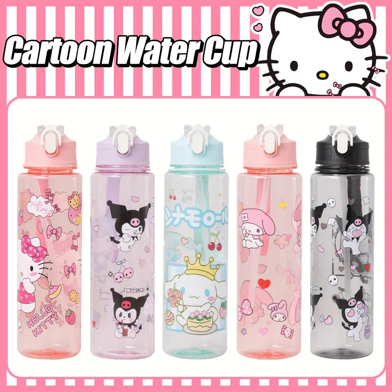 800ML Hello Kitty Water Cup — Kawaii Kuromi, Melody & Cinnamoroll Pop-Up Outdoor Bottle, Large Capacity, Perfect Kid Gift
