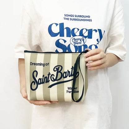 S-Saint B-Barth Striped Neoprene Zip-Up Clutch – Unisex Cosmetic & Toiletry Makeup Bag for Women