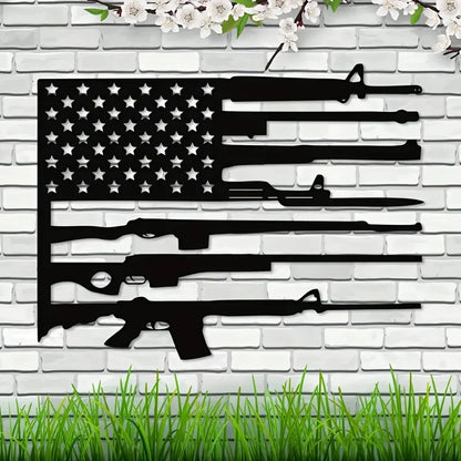 Gun Metal Flag Wall Art - Unique Black Metal Decor for Indoor Outdoor Living Room and Home Spaces