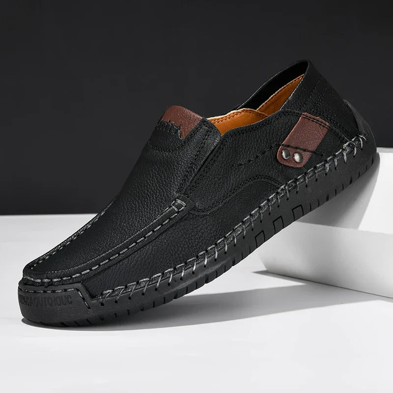Handmade Leather Men’s Loafers - Casual Slip-On Moccasin Shoes Comfortable Walking Flats for Fall