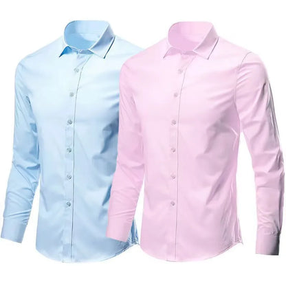 Men’s Wrinkle-Resistant Long Sleeve Shirt - Breathable Slim Fit Business Shirt for Spring & Autumn