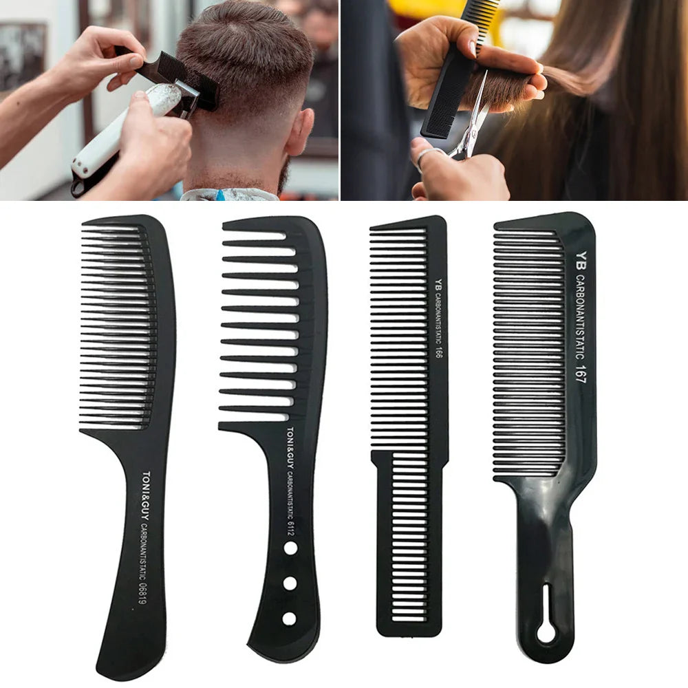 Black Flattop Hair Cutting Comb – Wide Tooth Professional Barber Hair Clipper & Salon Hairdressing Carbon Comb for Men