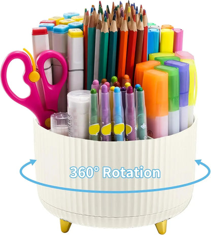 5 Compartment Rotating Pen Holder - 360° Desktop Organizer Caddy for Office, Home & Art Supplies
