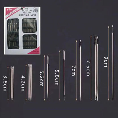 55-Piece Stainless Steel Sewing Needle Set - Big Eye Needles for Hand Sewing, Embroidery & Needlework