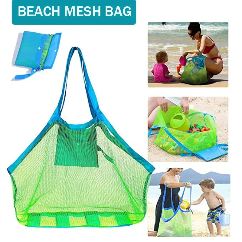 Multicolor Mesh Beach Bag - Large Sand-Resistant Foldable Tote with Hanging Hole for Toys & Storage